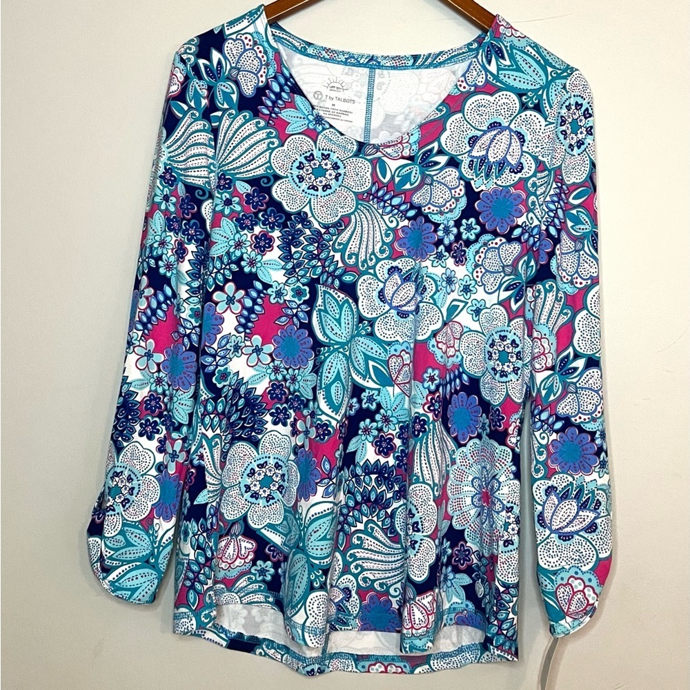 T By Talbots NEW Floral UPF 50+ Sun Protection Shirt Top Sz M